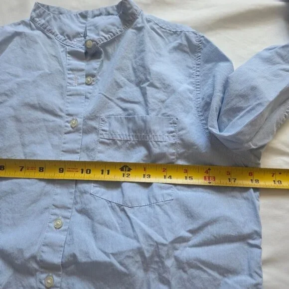 Gap Boyfriend Fit Blue Pinstripe Band Collar Shirt XS - Picture 5 of 7